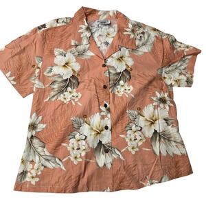 Pacific Legend Shirt Mens Large Orange Floral Hawaiian Aloha Button Up Made USA